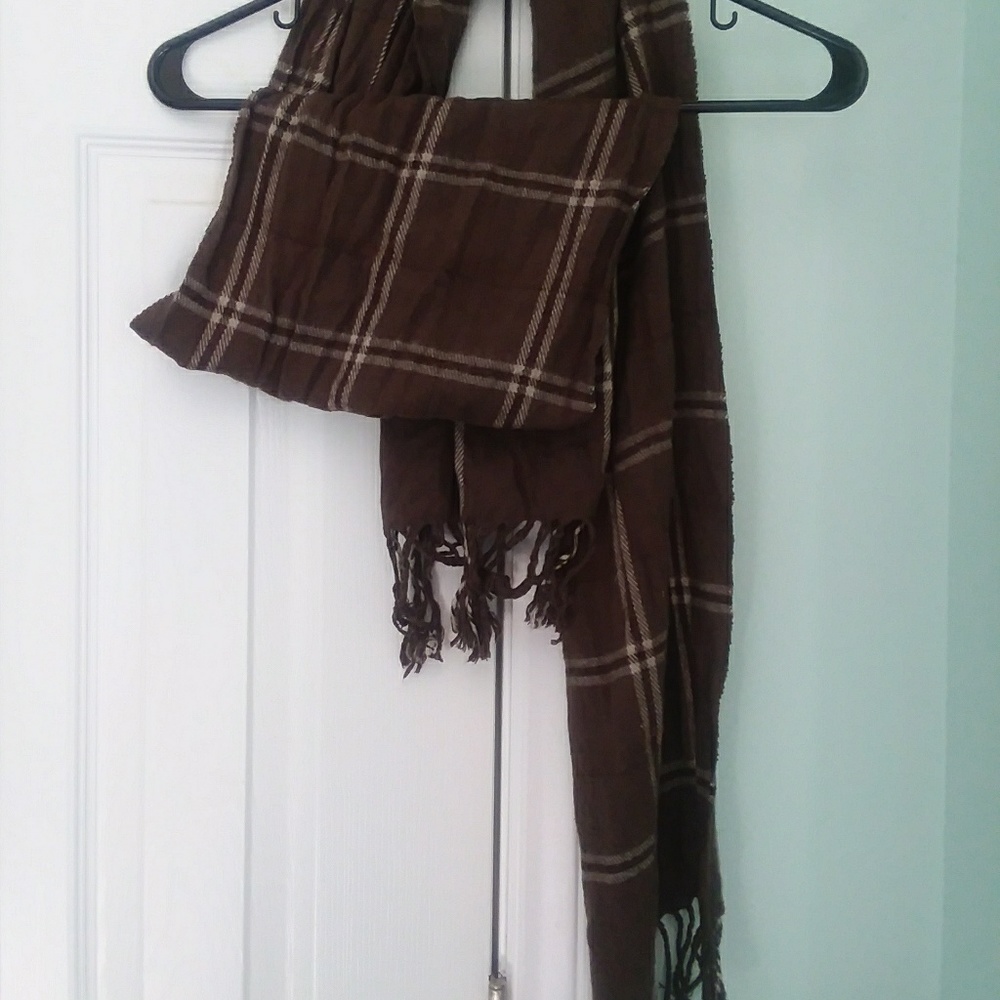 Brown, white and sienna striped soft scarf